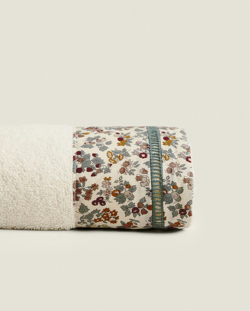 FLORAL PRINT FABRIC CHILDREN’S COTTON TOWEL WITH BORDER