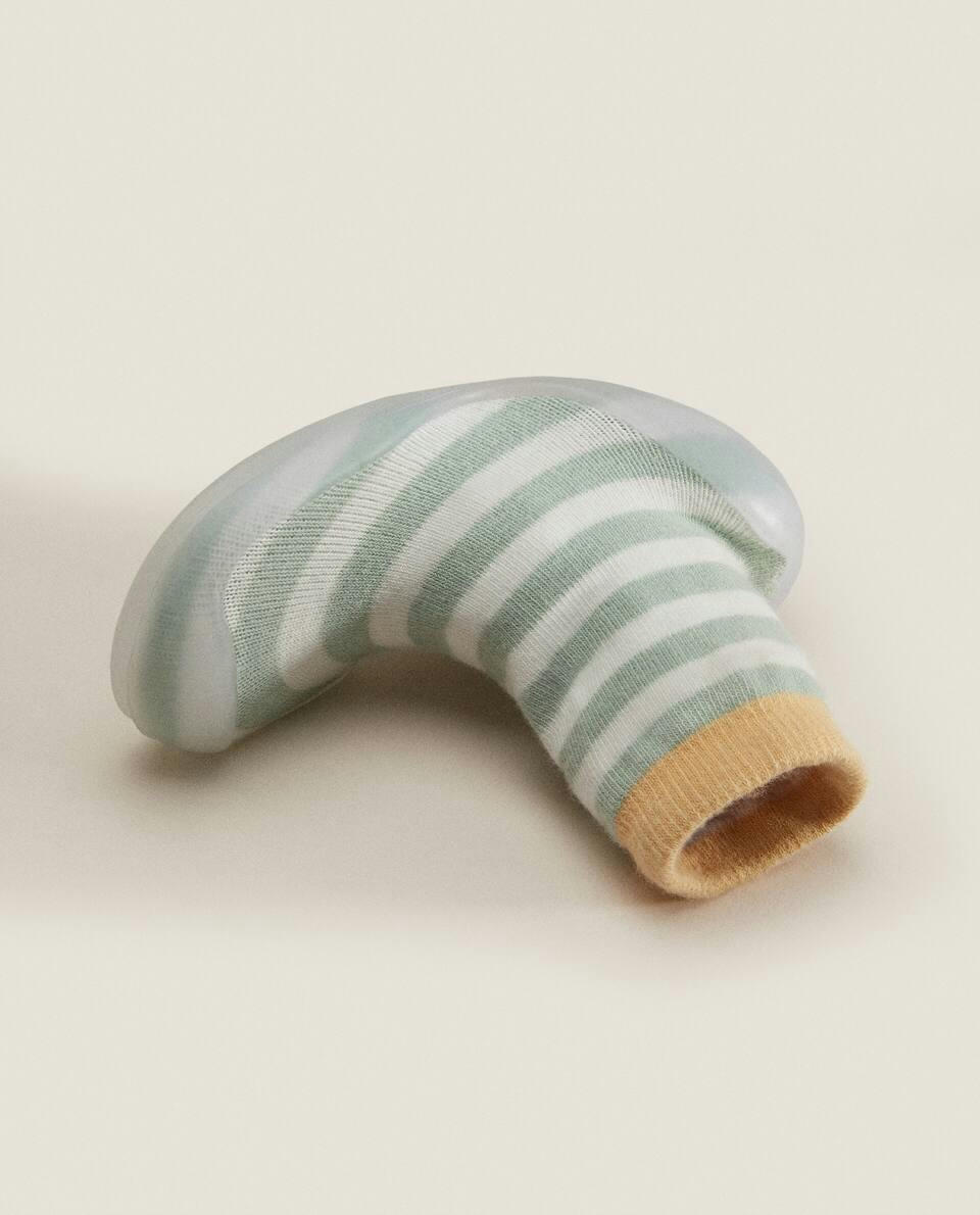 STRIPED SOCK-STYLE SLIPPERS