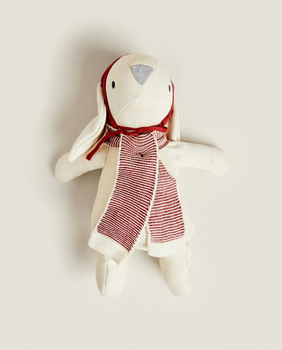 BUNNY SOFT TOY WITH CHRISTMAS KNIT HAT