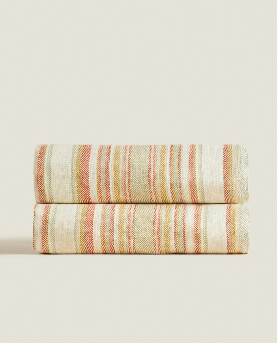 STRIPED COTTON AND LINEN BLANKET