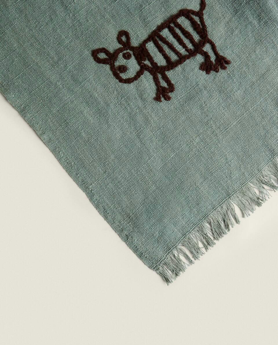 EMBROIDERED LINEN COTTON BLANKET
