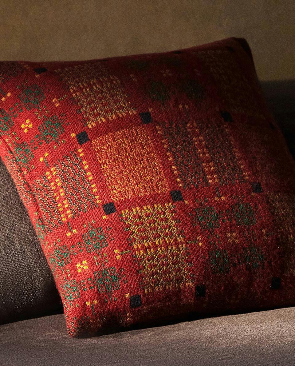 MULTICOLOURED JACQUARD WOOL CUSHION COVER