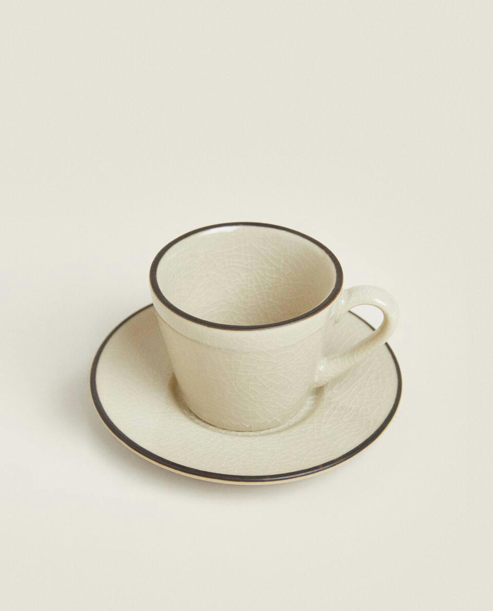 STONEWARE COFFEE CUP WITH RIM DETAIL