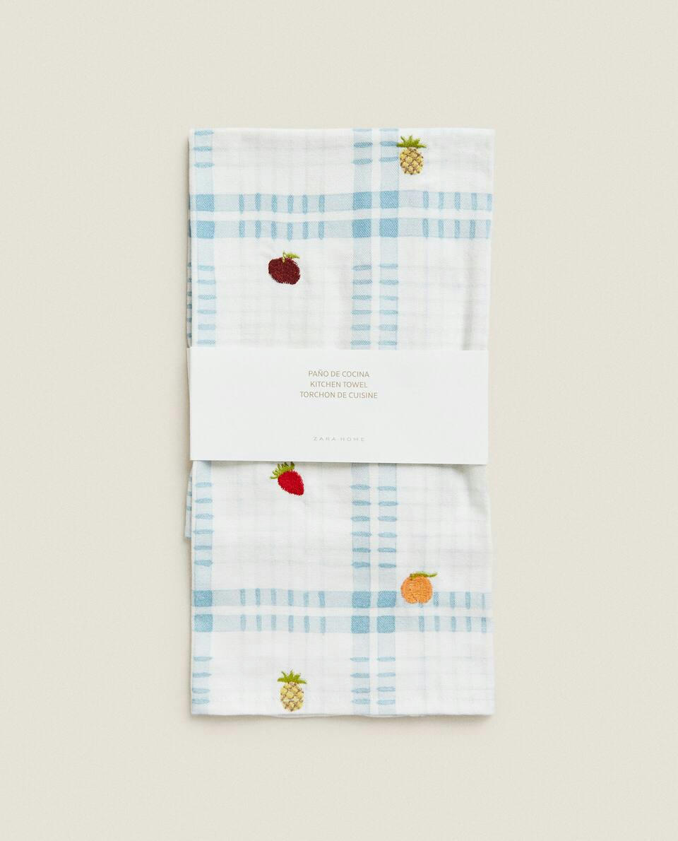 PRINTED AND EMBROIDERED TEA TOWEL