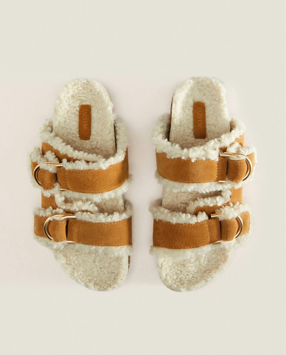 LINED LEATHER DOUBLE-BUCKLE SANDALS