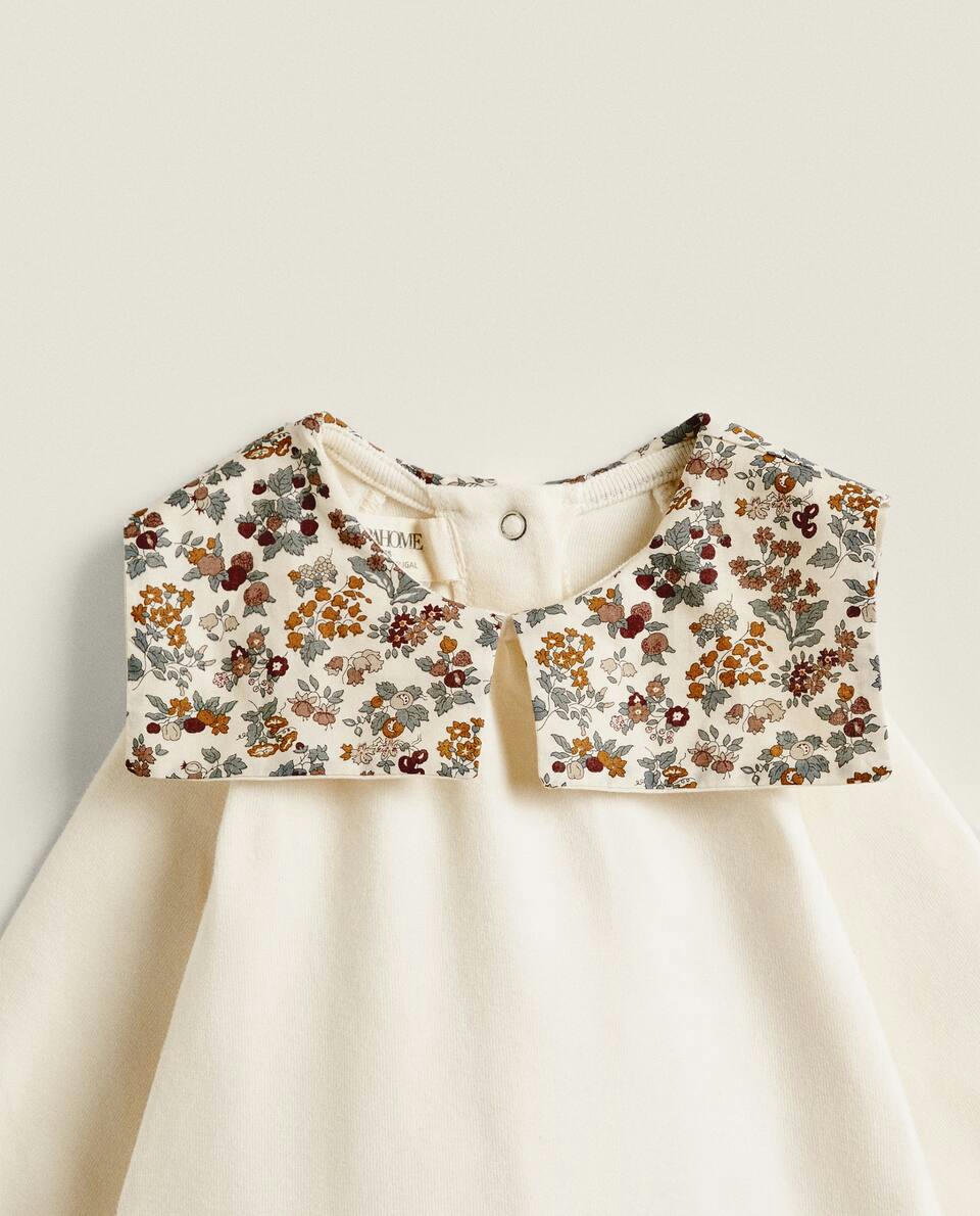 FLORAL PRINT FABRIC CHILDREN'S ROMPER SUIT WITH COLLAR DETAIL