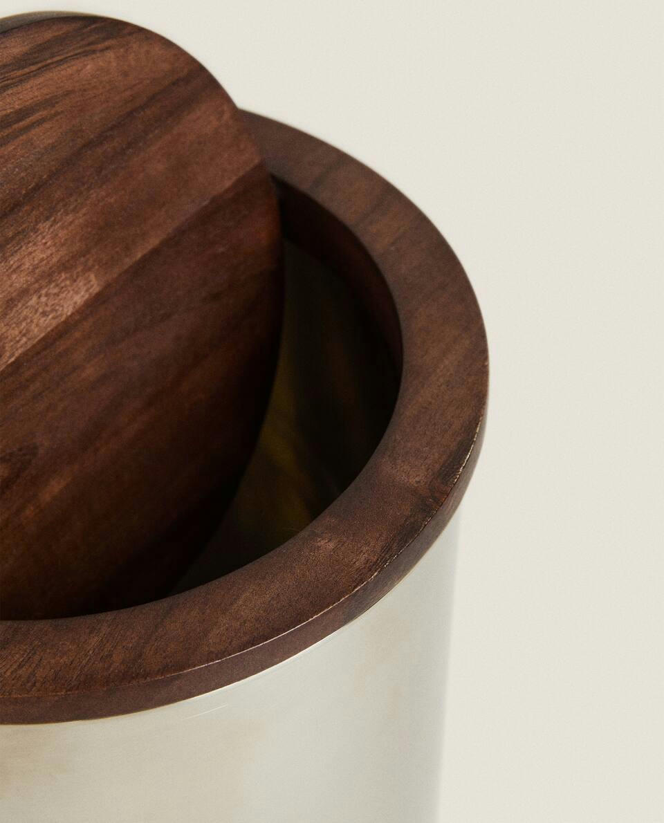 METAL WASTEPAPER BIN WITH WOOD LID