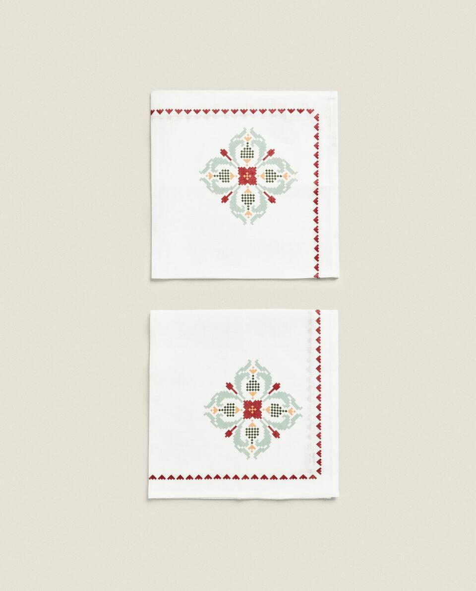 PACK OF CROSS STITCH LINEN NAPKINS (PACK OF 2)