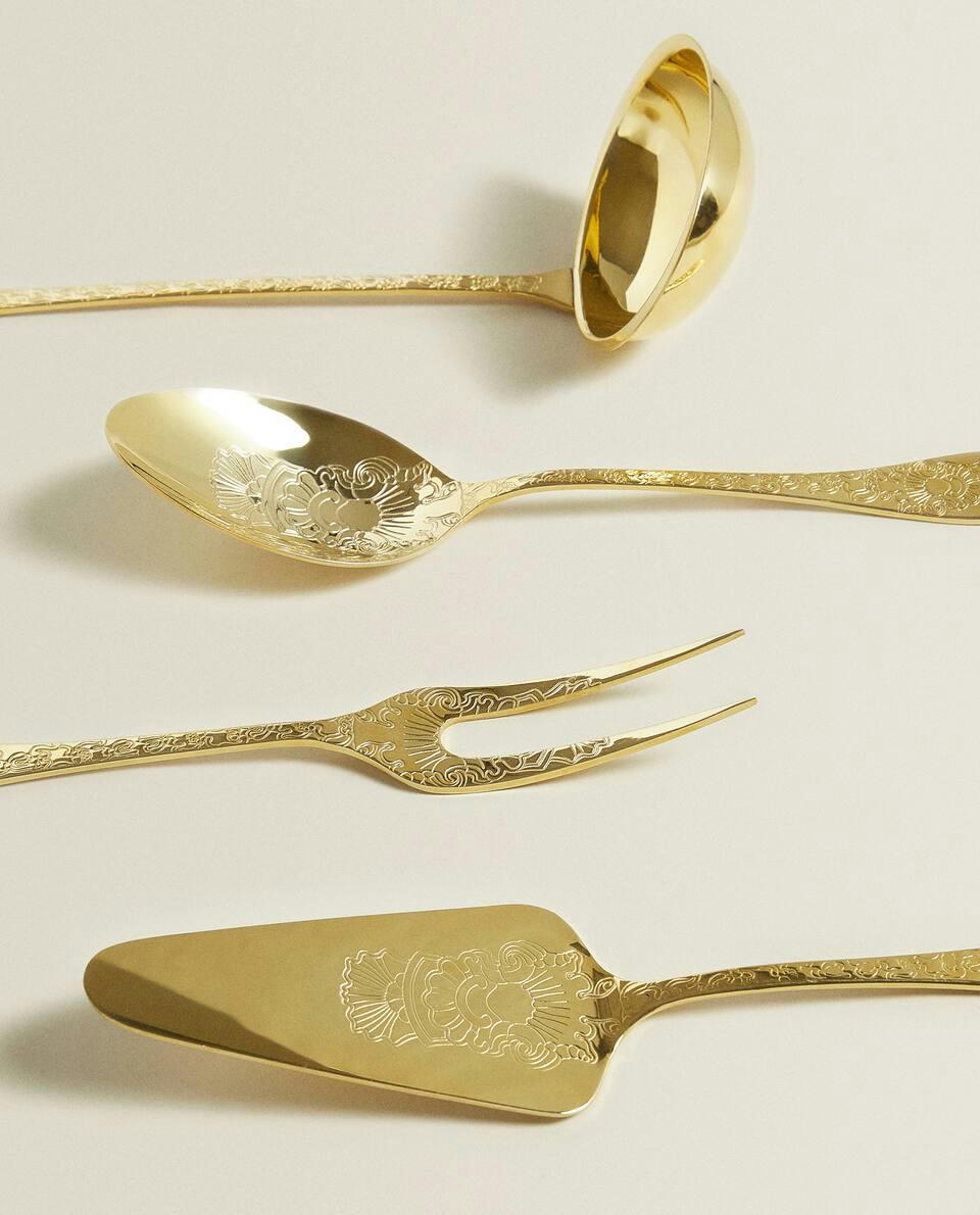 ENGRAVED GOLDEN SERVING SPOON