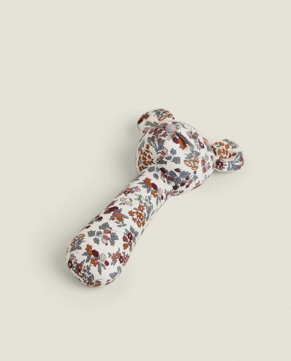 FLORAL PRINT FABRIC CHILDREN’S MOUSE RATTLE