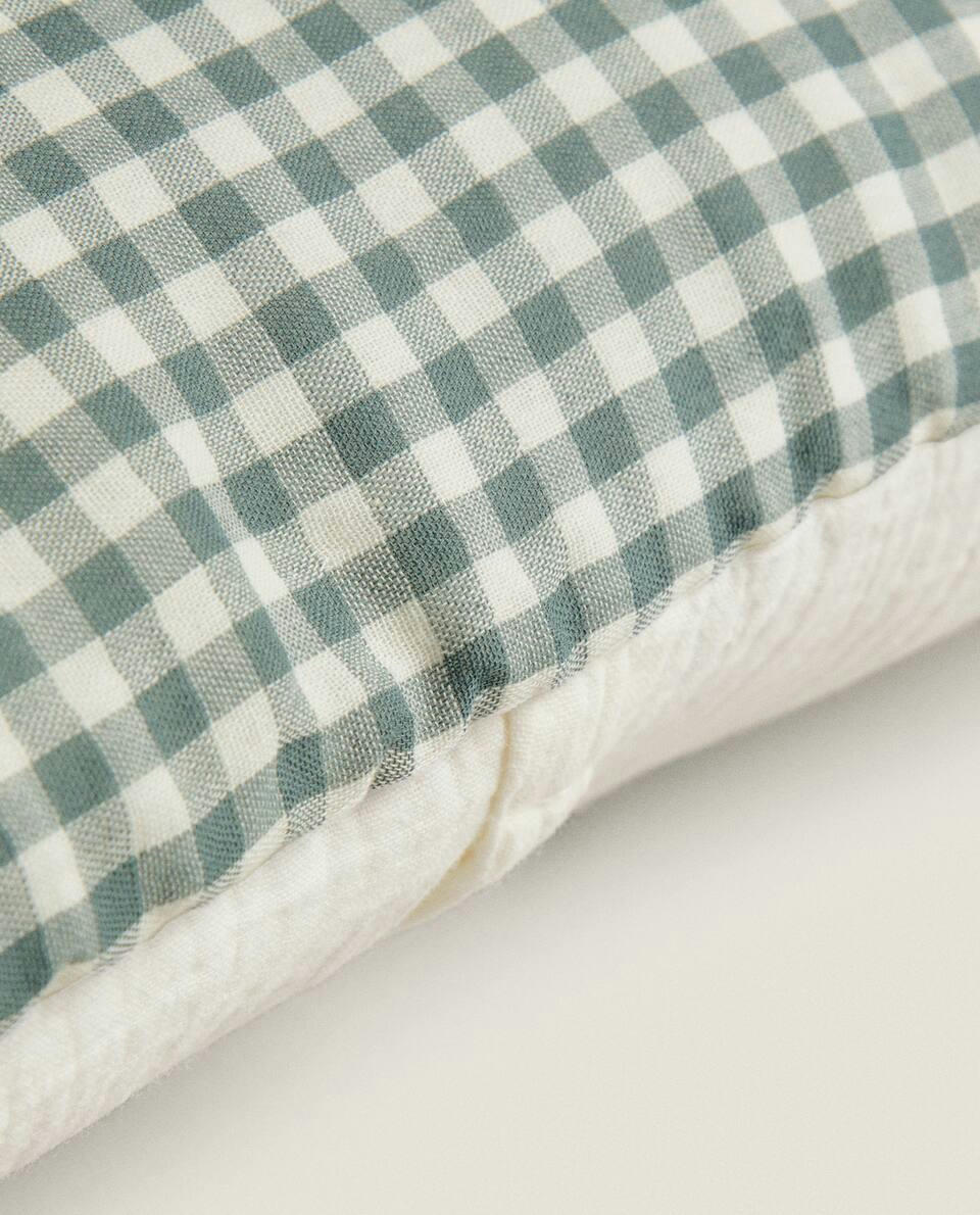 CHILDREN’S CHECK MUSLIN CUSHION COVER
