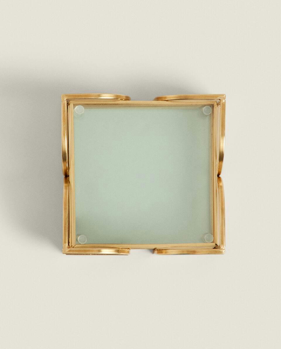 SET OF 6 GLASS COASTERS WITH METAL TRIM