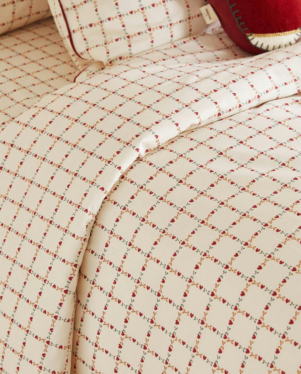 CHILDREN'S PERCALE DUVET COVER WITH CHRISTMAS HEARTS