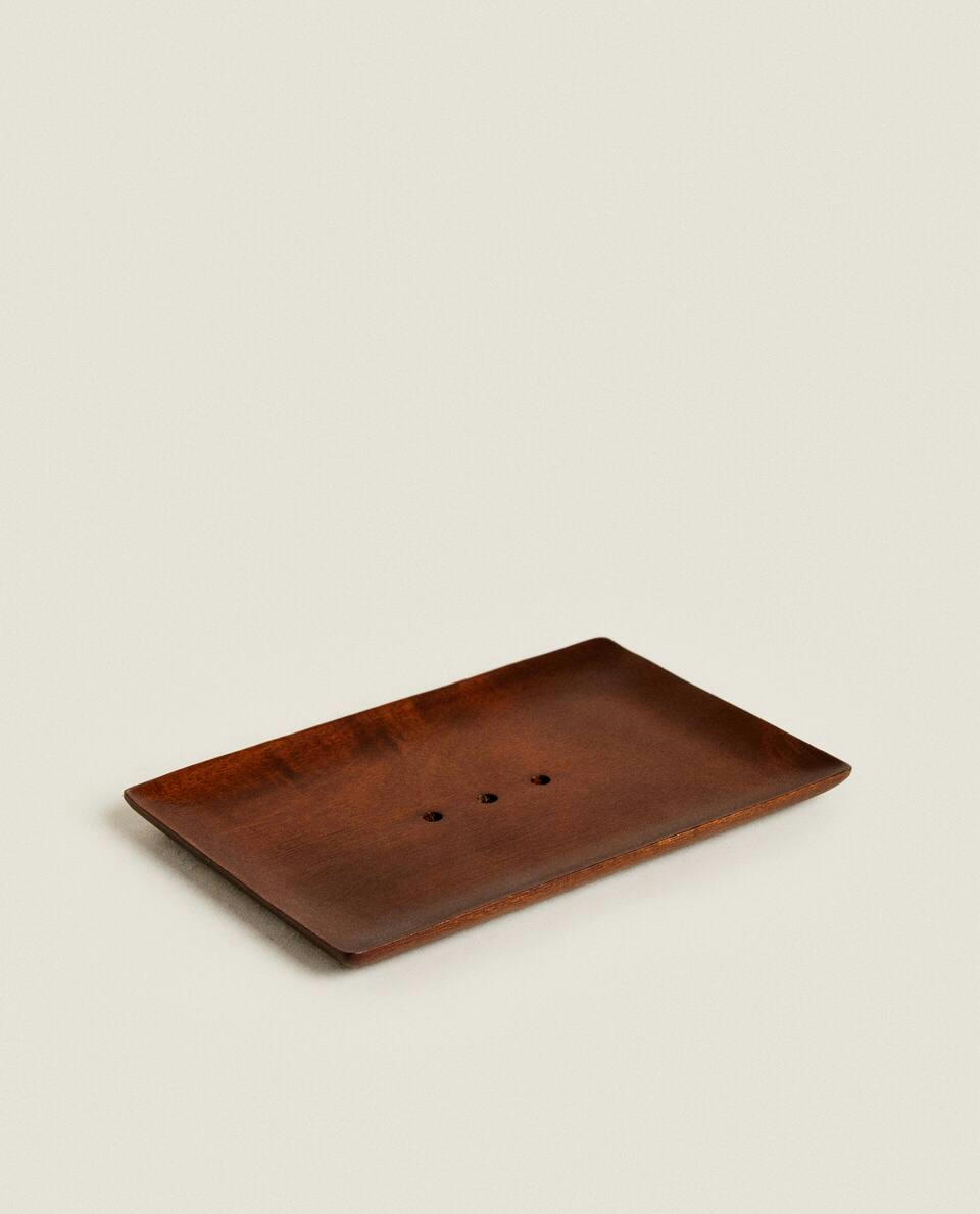 FLAT WOODEN TRAY AND SOAP DISH SET
