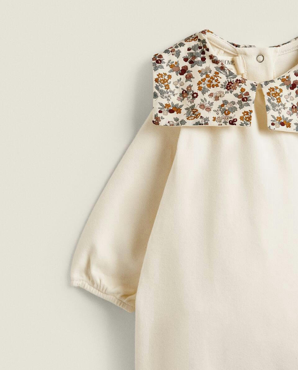 FLORAL PRINT FABRIC CHILDREN'S ROMPER SUIT WITH COLLAR DETAIL
