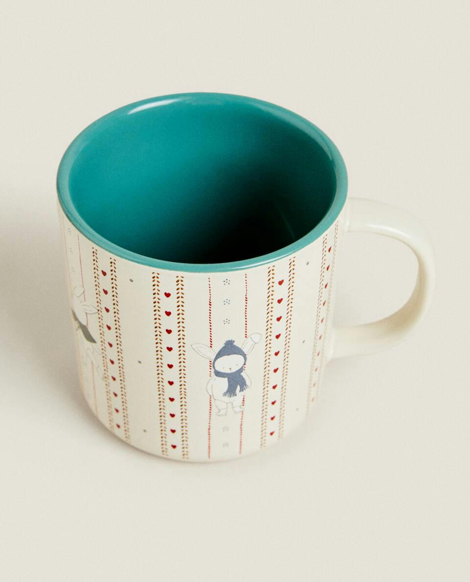 CHILDREN’S CHRISTMAS BUNNY RABBIT STONEWARE MUG