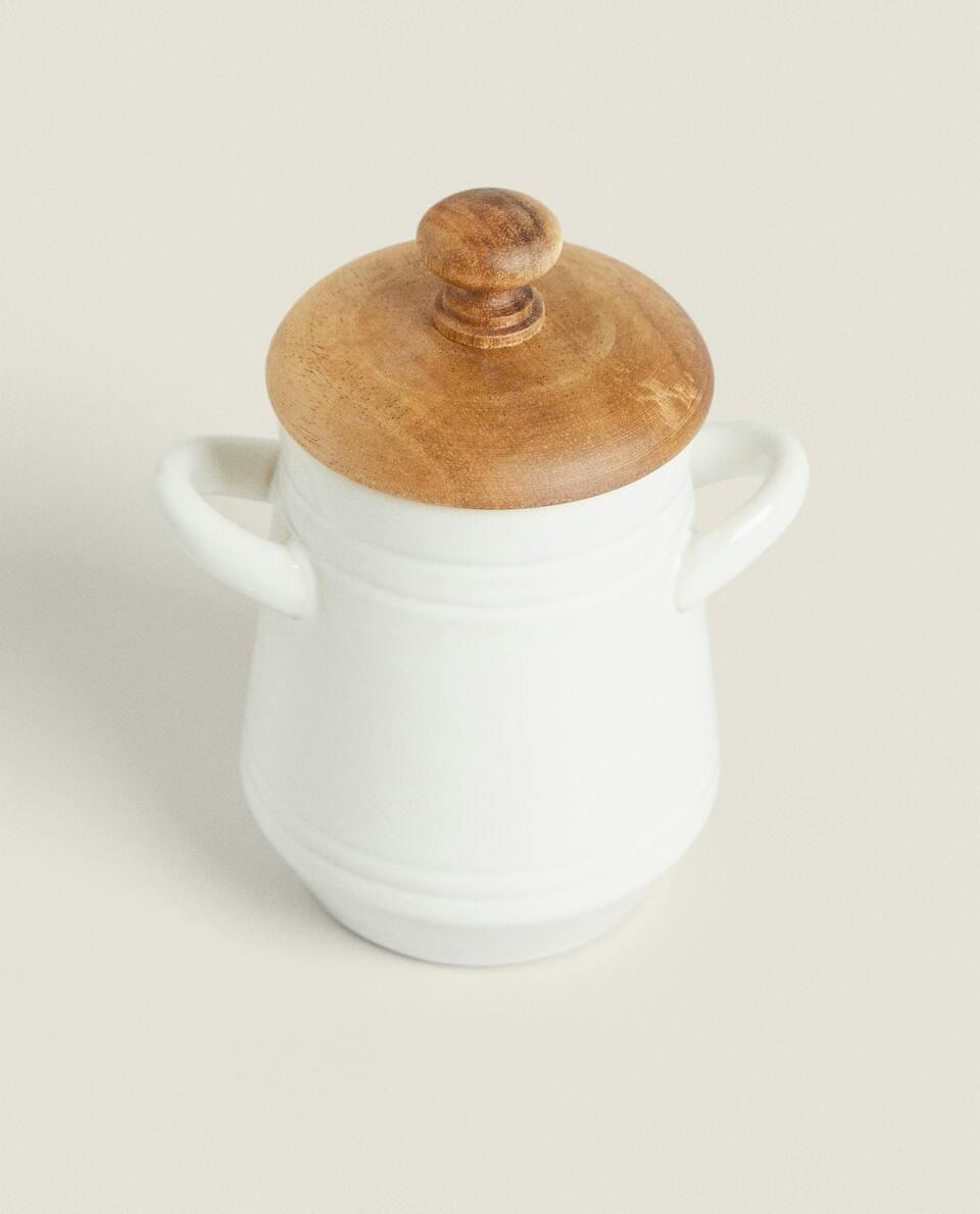 CERAMIC HONEYPOT WITH WOODEN LID