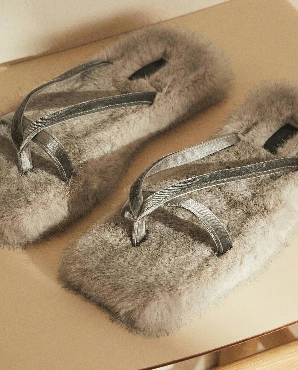 FAUX FUR SANDAL SLIPPERS