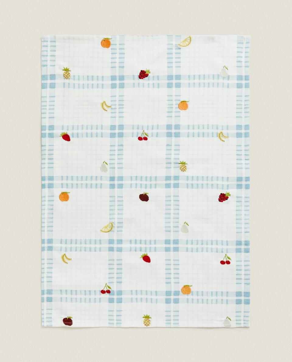 PRINTED AND EMBROIDERED TEA TOWEL