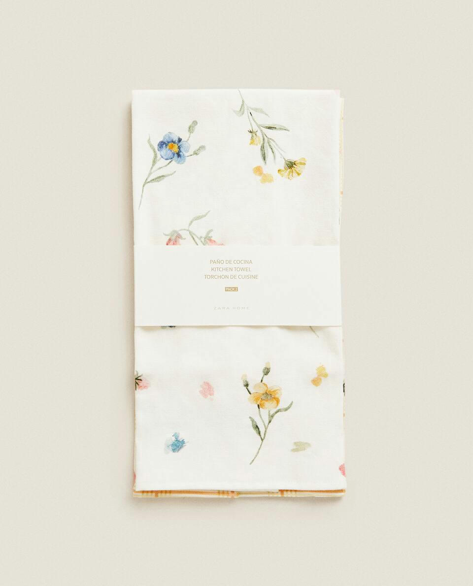 FLORAL PRINT COTTON TEA TOWEL (PACK OF 2)