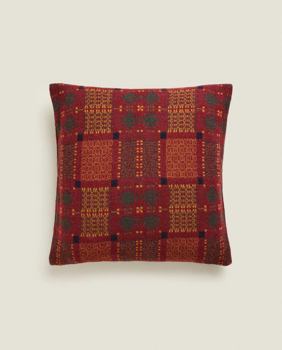 MULTICOLOURED JACQUARD WOOL CUSHION COVER