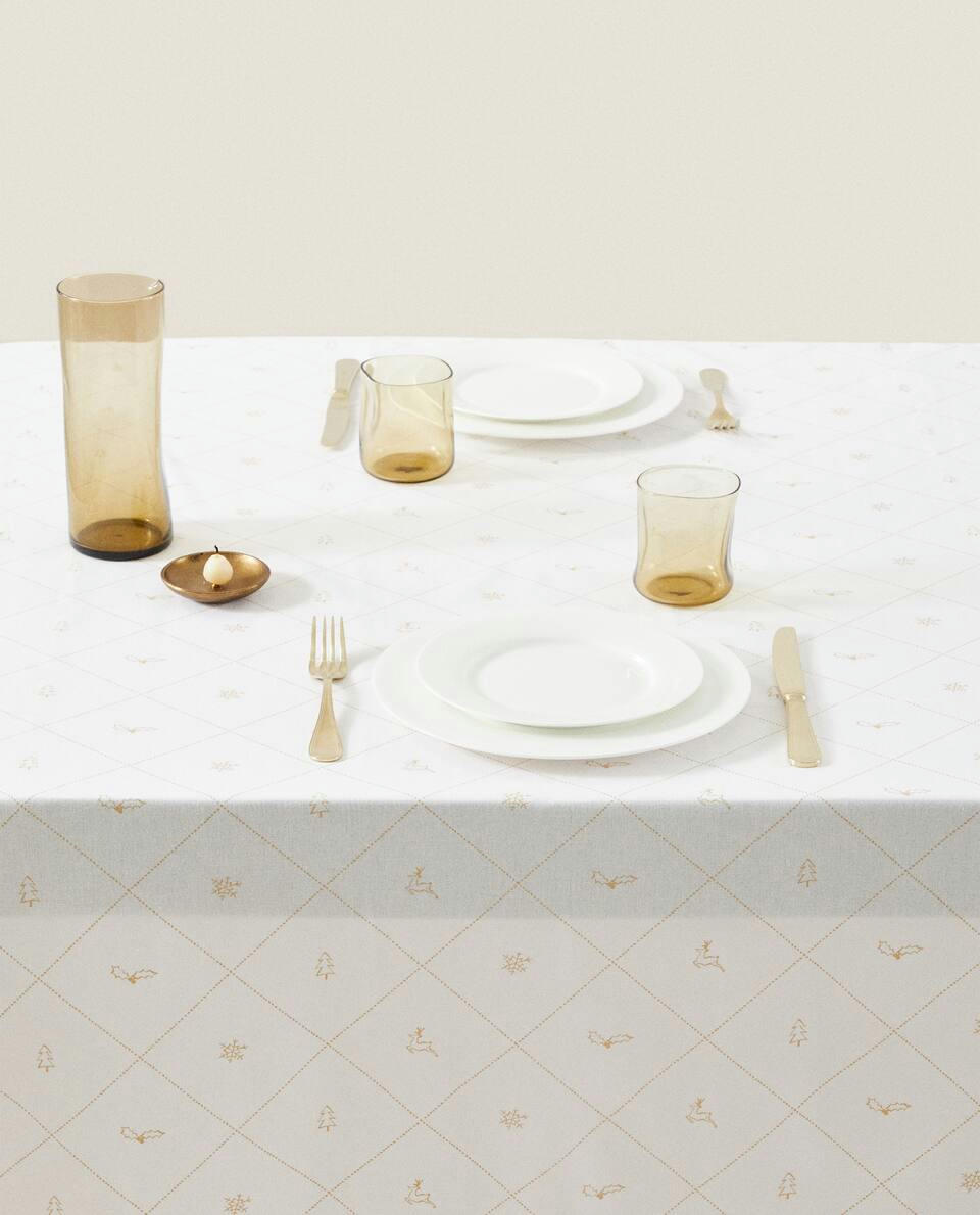 CHRISTMAS SNOW COTTON TABLECLOTH