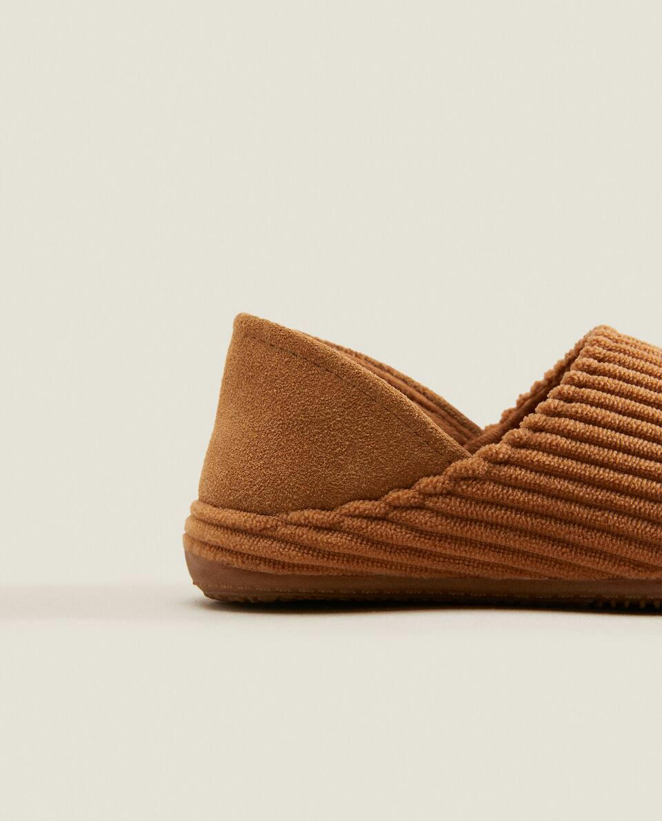 CORDUROY AND LEATHER BABOUCHE SLIPPERS