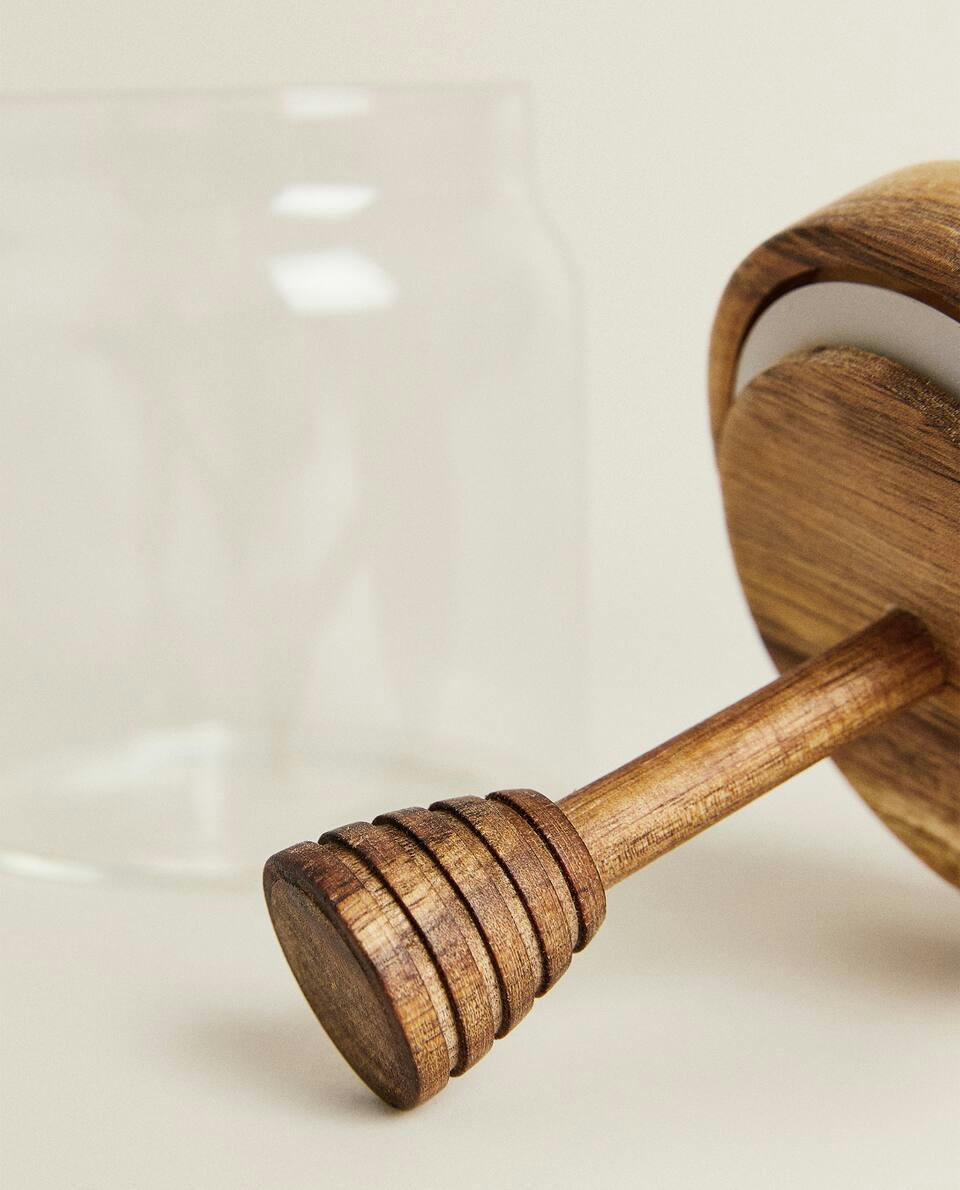 BOROSILICATE GLASS AND WOODEN HONEY JAR
