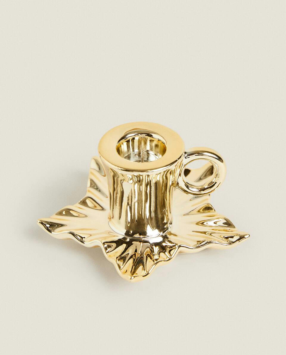 CHRISTMAS LEAF CANDLEHOLDER WITH RIM