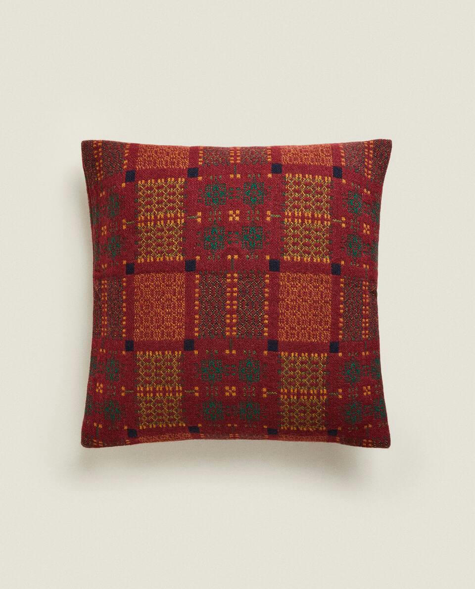 MULTICOLOURED JACQUARD WOOL CUSHION COVER