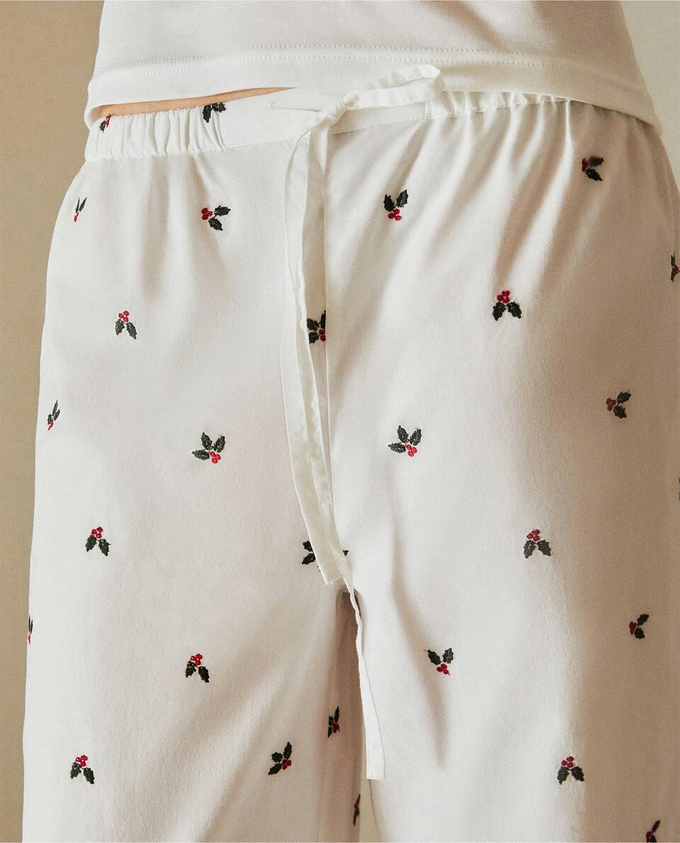 COTTON PYJAMA BOTTOMS WITH CHRISTMAS HOLLY
