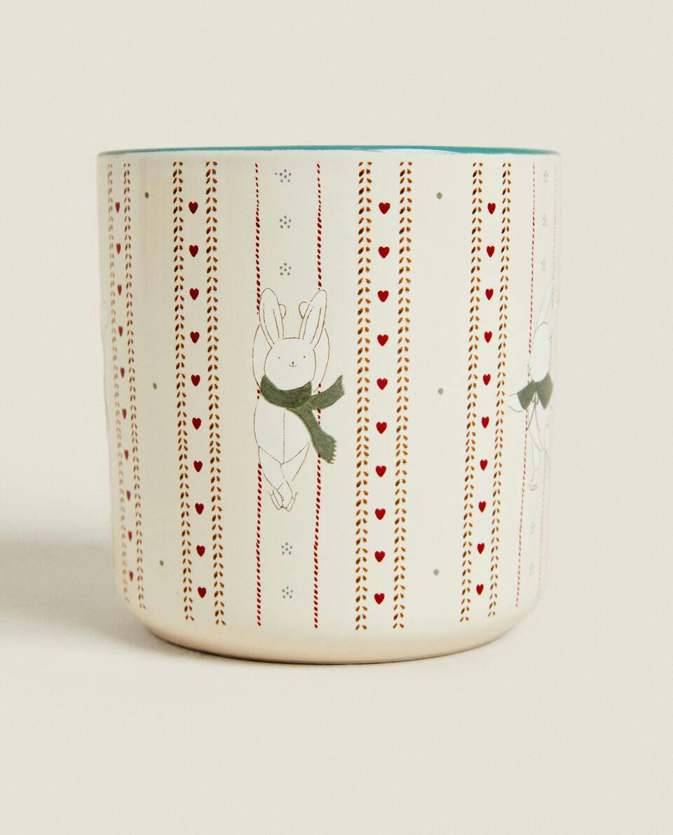CHILDREN’S CHRISTMAS BUNNY RABBIT STONEWARE MUG