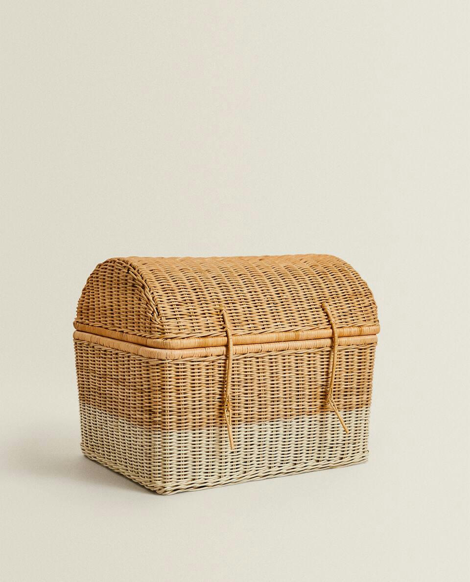 LARGE RATTAN CHEST BASKET