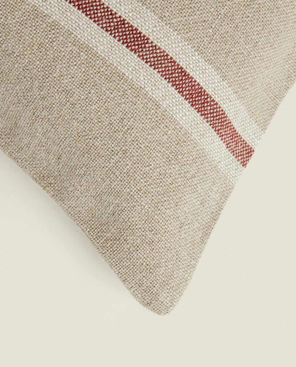 CHRISTMAS STRIPED LINEN CUSHION COVER
