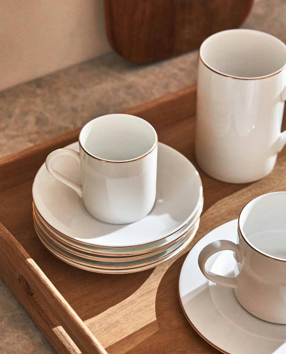 GOLD BONE CHINA COFFEE CUP AND SAUCER