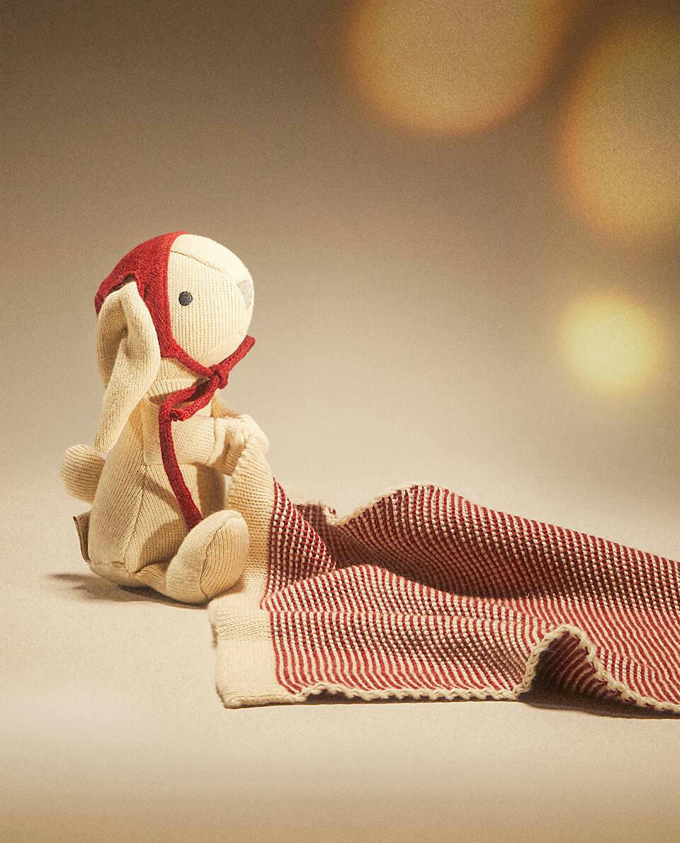 BUNNY CUDDLY SOFT TOY WITH CHRISTMAS HAT