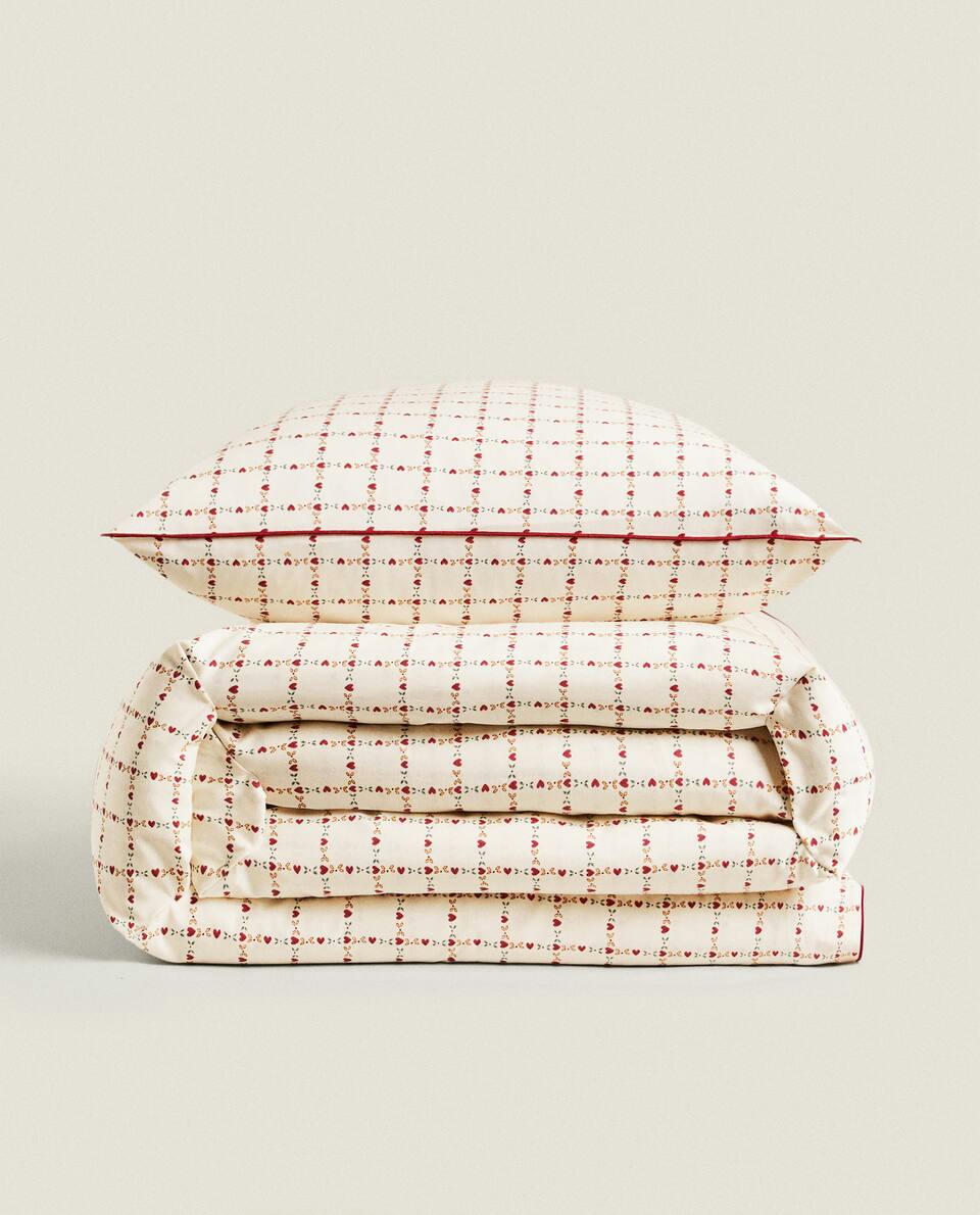 CHILDREN'S PERCALE DUVET COVER WITH CHRISTMAS HEARTS