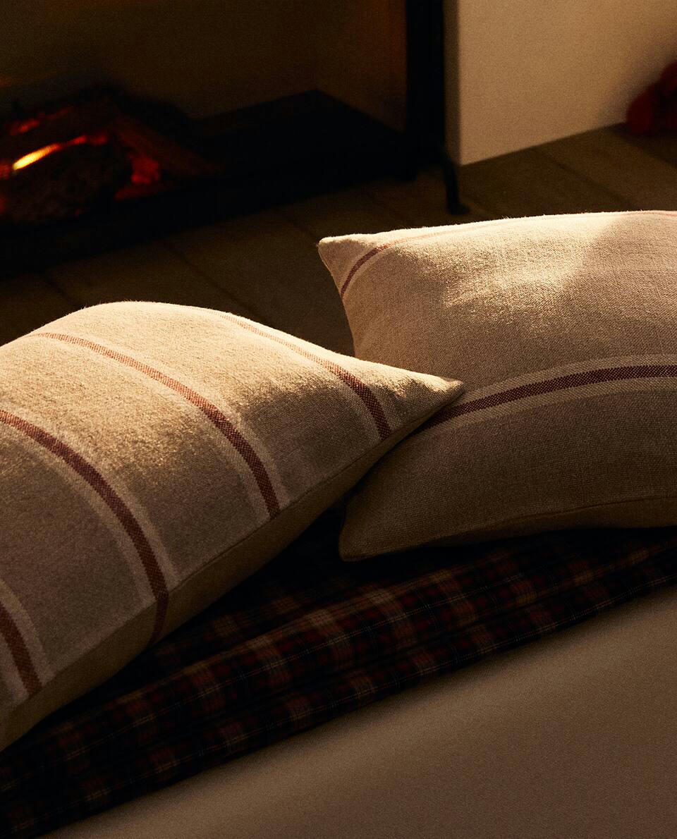 CHRISTMAS STRIPED LINEN CUSHION COVER