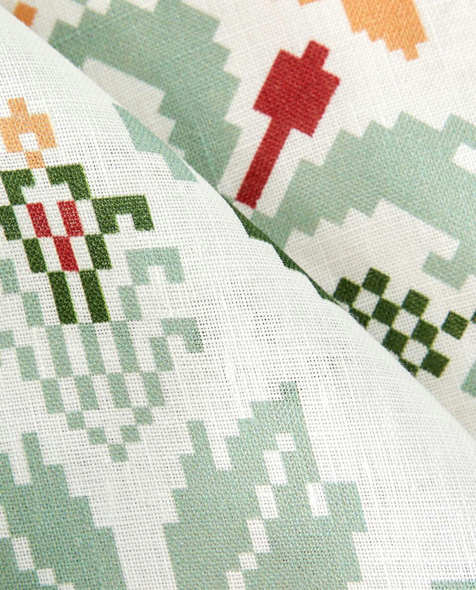 CROSS STITCH LINEN TABLECLOTH