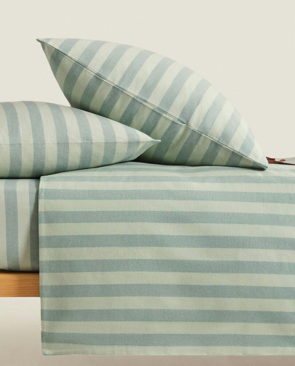 STRIPED FLANNEL FITTED SHEET