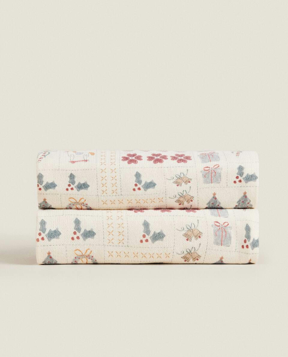 CHILDREN’S CHRISTMAS PATCHWORK COTTON KNIT BLANKET