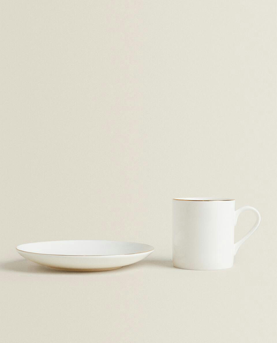 GOLD BONE CHINA COFFEE CUP AND SAUCER