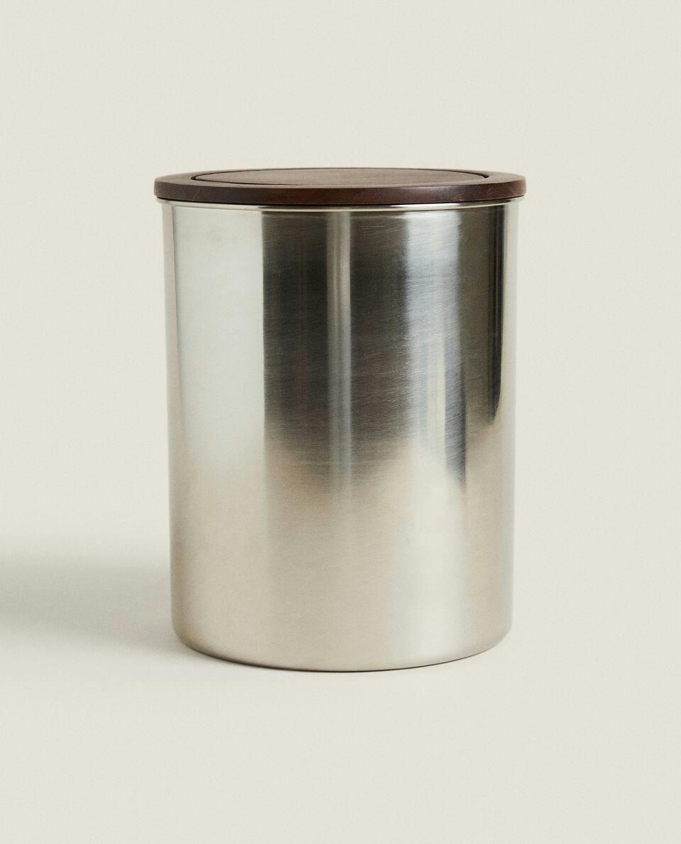METAL WASTEPAPER BIN WITH WOOD LID