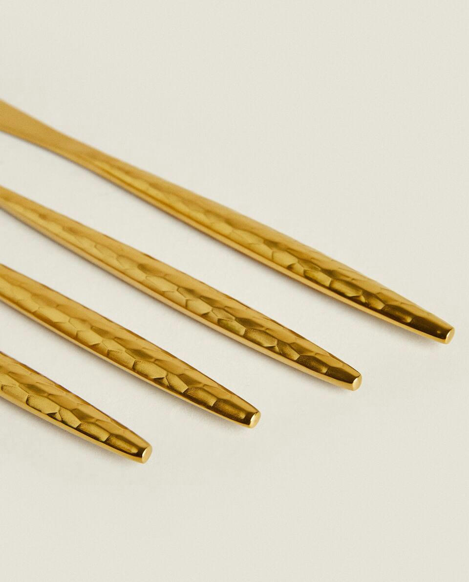 BOX OF 4 KNIVES WITH HAMMERED HANDLE