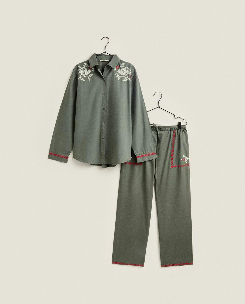 PYJAMA SHIRT WITH CHRISTMAS EMBROIDERY