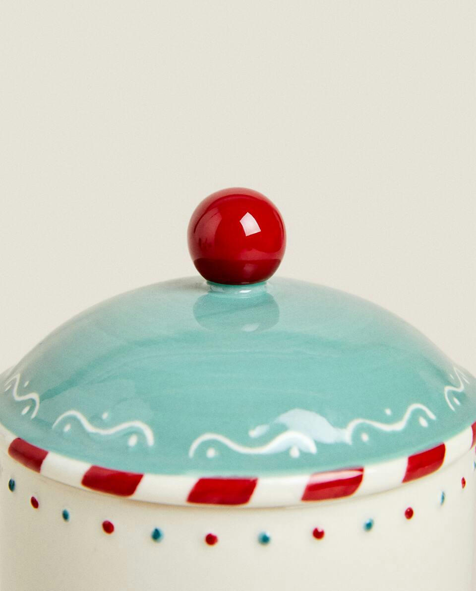 CHILDREN’S CHRISTMAS STONEWARE COOKIE JAR