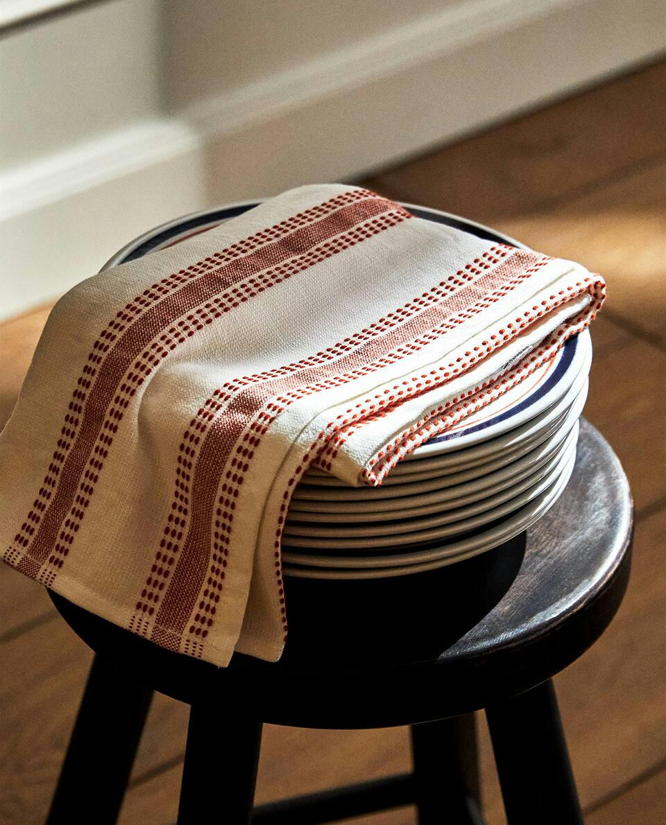 STRIPED COTTON TERRY TEA TOWEL