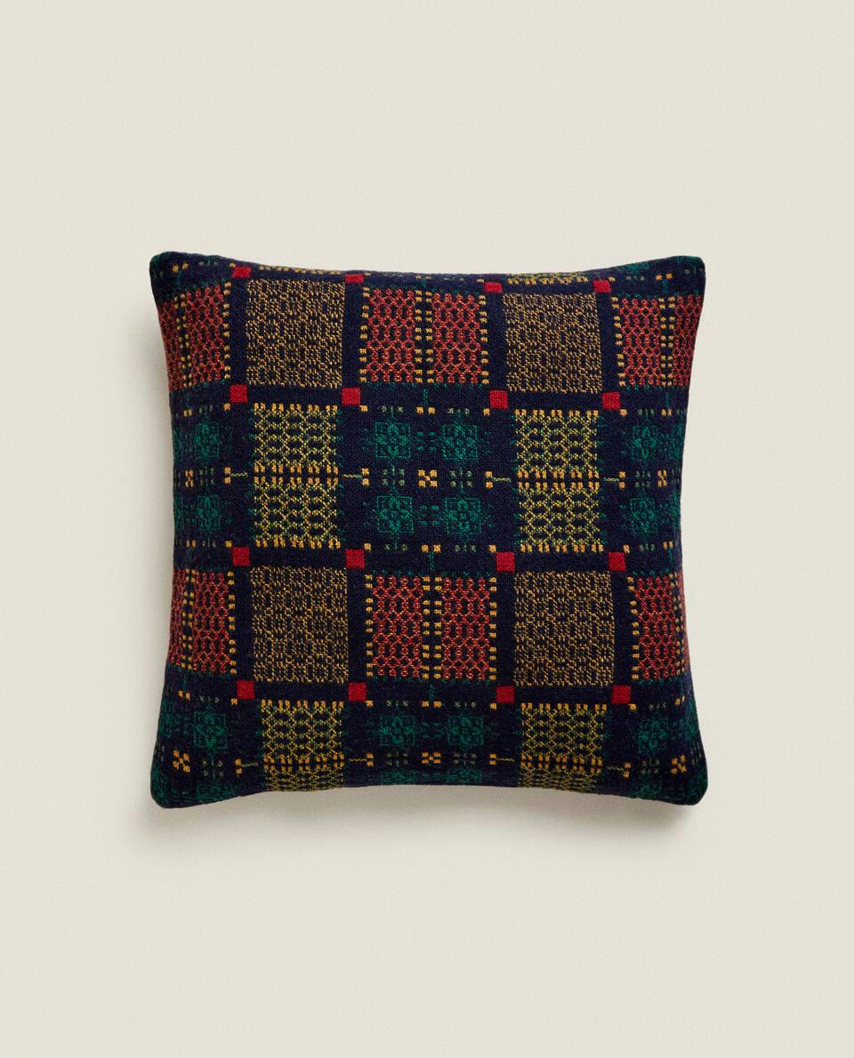 MULTICOLOURED JACQUARD WOOL CUSHION COVER