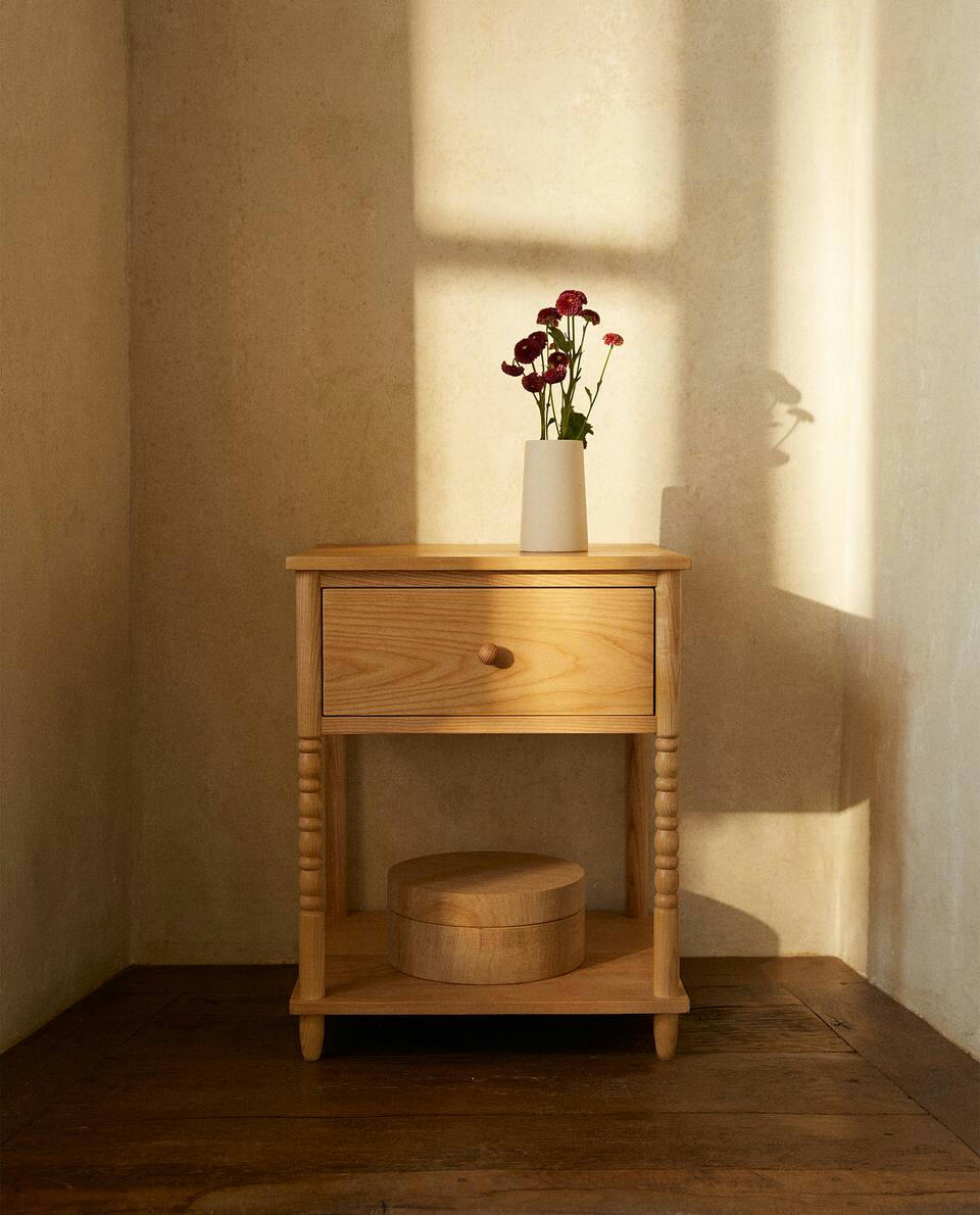 WOODEN BEDSIDE TABLE
