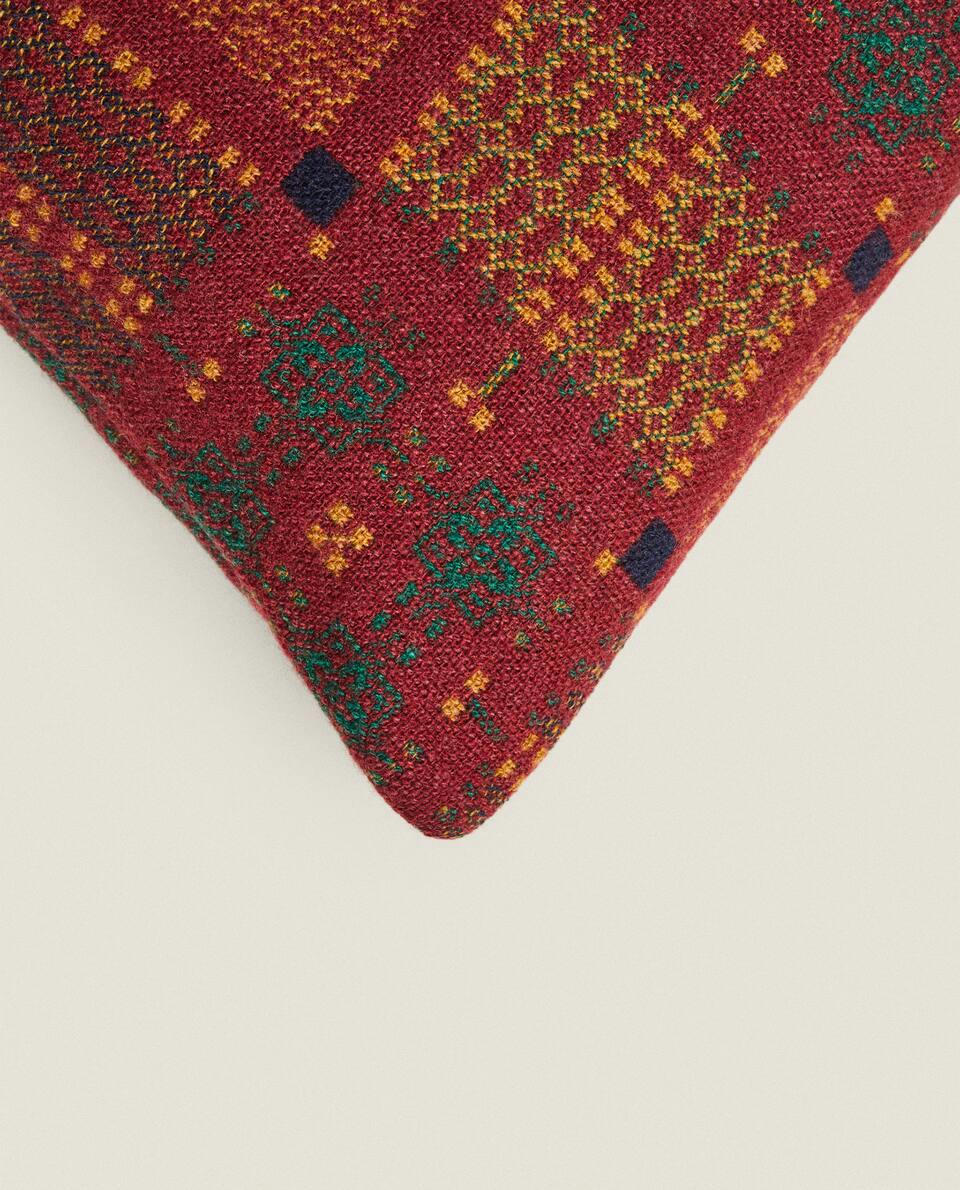 MULTICOLOURED JACQUARD WOOL CUSHION COVER